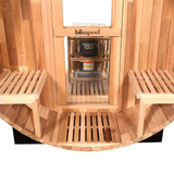 Blisspod, Prague, Canadian Red Cedar Outdoor Steam Barell Sauna, 2-4 / 4-6 persons with Full Glass Back & 2 front Porch seats