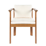 Outdoor Dining Chair Set of 4 with Curved Acacia Wood Arms and Cream Cushions