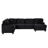 Upholstered U-Shaped Sectional Sofa with Movable Ottoman and Storage Pockets - Multiple Colors