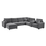 Modular 5 Seat U-Shape Sectional Sofa With Chaise Lounge, Built In Cup Holders And Storage Drawer