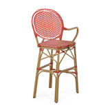 Outdoor Wicker and Aluminum French Barstools, Set of 2