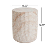 Elegant Indoor/Outdoor Lightweight Concrete Cylinder Side Table with Travertine Finish