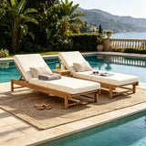 Light Teak Acacia Wood Chaise Lounge Set: 1 Frame + 1 3-Fold