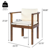 Outdoor Dining Chair Set of 2 with Curved Acacia Wood Arms, Brown Finish and Cream Cushions