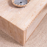 Rustic Beaded Edge Coffee Table – 47.6' Rectangular Center Table with Open Storage Shelf, Natural Finish, Modern Farmhouse Style