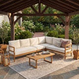Outdoor Acacia Wood 5-Seater Sectional Sofa Set with Water-Resistant Cushions