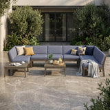 Acacia Wood Sectional Patio Furniture Set with Water-Resistant Cushions - Dark Gray or Teak+ Beige