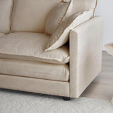 Modern Accent Chair with Ottoman in Beige Chenille