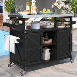 K&K Outdoor Kitchen Island with Rolling Bar Cart and Storage Cabinet