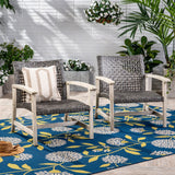 Outdoor Club Chair with Rattan Cover and Acacia Wood Frame - Gray