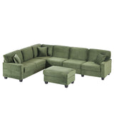 Upholstered U-Shaped Sectional Sofa with Movable Ottoman and Storage Pockets - Multiple Colors