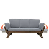 TOPMAX Outdoor Adjustable Patio Wooden Daybed Sofa Chaise Lounge with Cushions