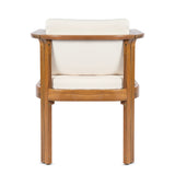 Outdoor Dining Chair Set of 4 with Curved Acacia Wood Arms and Cream Cushions
