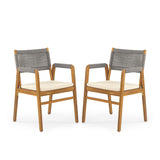 Outdoor Acacia Wood Dining Armchair With Cushion (Set of 2)