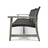 Outdoor Acacia Wood Wicker 3 Seater Sofa, Patio Furniture Conversation Set for Backyard