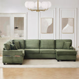 Upholstered U-Shaped Sectional Sofa with Movable Ottoman and Storage Pockets - Multiple Colors