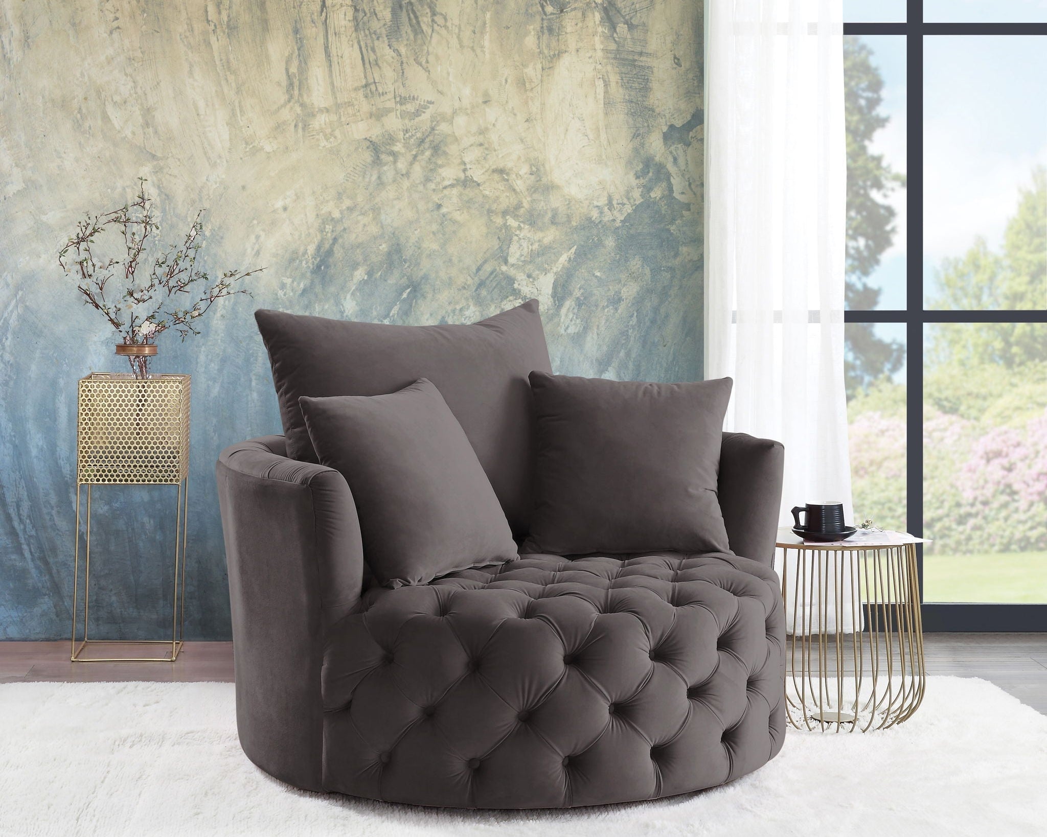 Zunyas Velvet Accent Chair With Swivel