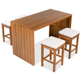 5 Piece Outdoor Bar Set with Acacia Wood Table & Cushioned Stools
