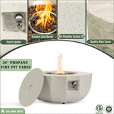 36" Propane Gas Fire Pit Table in Beige Concrete