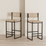 Kitchen Bar Stools with Footrest Set of 2 Paper Rope Weave Dining Chairs