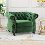 Nexuson Upholstered Velvet Chesterfield Chair with Deep Tufted and Nailhead Trim, Emerald