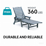 HDPE Chaise Lounge Chair Outdoor, Pool Lounge Chairs with 4-Position Adjustable Backrest, Supports Up to 360 LBS for Patio Poolside Deck Beach Backyard (grey)