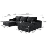 107" Cloud Sectional Sofa with Ottoman with Plush Corduroy - Black or Green