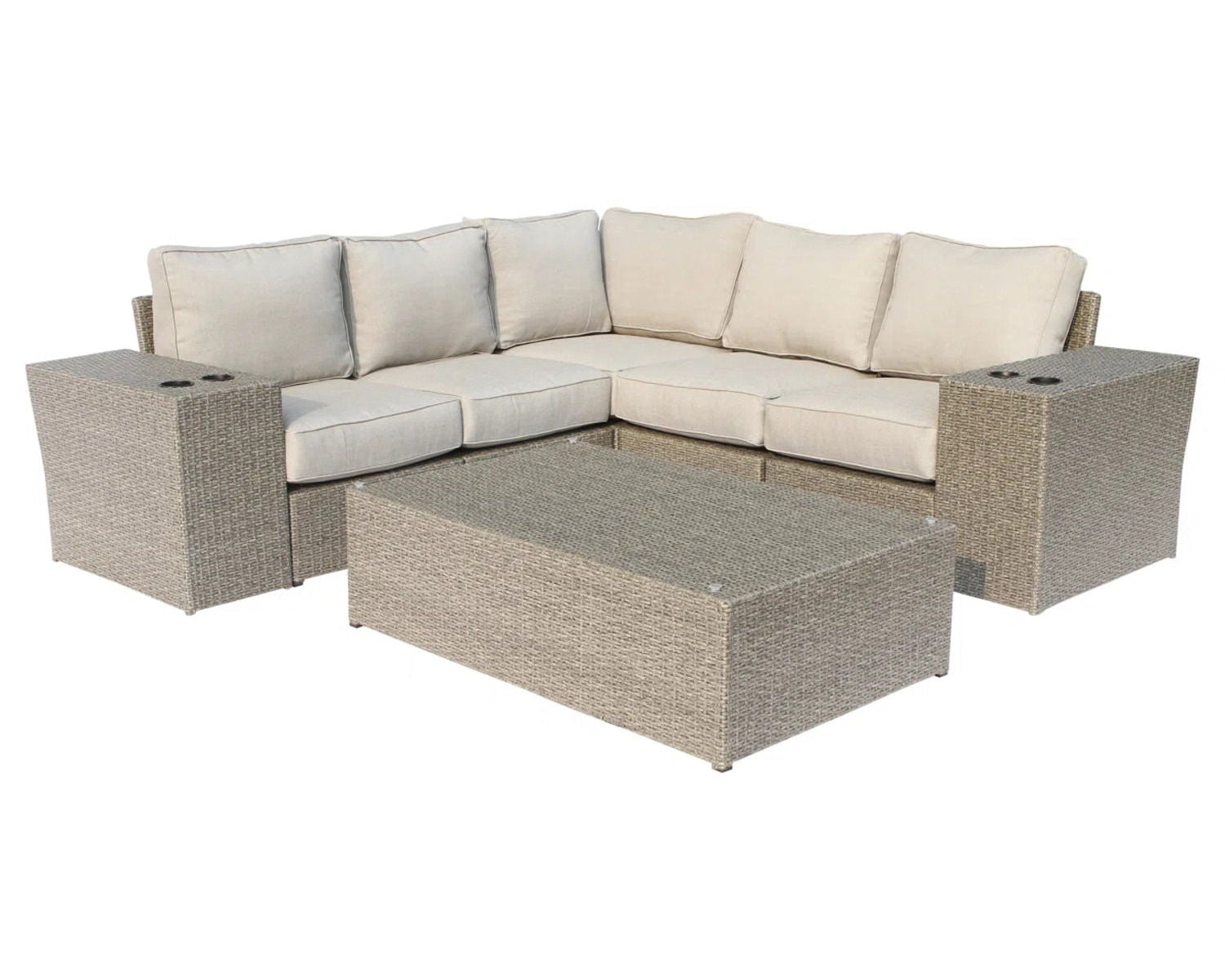 Outdoor Wicker Sectional With Weather Resistant Cushions And Table