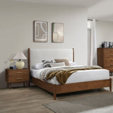 Walnut Color 3pc Bedroom Set Full Size Bed with Upholstered Panel Headboard