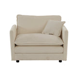 Modern Accent Chair with Ottoman in Beige Chenille