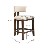 26" Counter Height Bar Stool, Upholstered Counter Stools (Set of 2) - Walnut & Beige