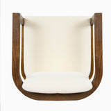 Outdoor Dining Chair Set of 2 with Curved Acacia Wood Arms, Brown Finish and Cream Cushions