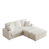 84-Inch Corduroy 3-Seater Sofa with Pillows and Ottomans