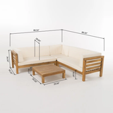 OANA Outdoor Wooden Sectional Set with Cushions, Beige