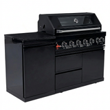 Black 6-Burner 85000 BTU Deluxe Stainless Steel Propane Gas Outdoor Kitchen Barbecue Island Grill with Marble