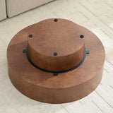 31.49'' Faux Burl Wood Pattern Round Coffee Table with Sturdy Pedestal