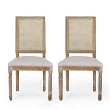 French Country Dining Chair With Rectangular Cane Backrest And Smooth Upholstered Seating