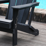 Adirondack Folding Chair with Dual Cup Holders - HDPE All-Weather Outdoor Chairs, Wood-Like Patio Chair for Backyard, Camping, Garden, Pool & Fire Pit, Black
