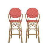 Outdoor Wicker and Aluminum French Barstools, Set of 2