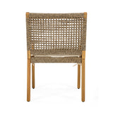 Outdoor Dining Chair Set of 4 - Acacia Wood and Wicker with Cream Cushion