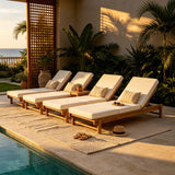Light Teak Acacia Wood Chaise Lounge Set: 1 Frame + 1 3-Fold