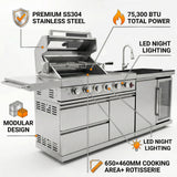 84-Inch Deluxe Stainless Steel Outdoor Kitchen Barbecue Island Grill