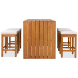 5 Piece Outdoor Bar Set with Acacia Wood Table & Cushioned Stools