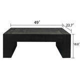 Modern Black Solid Wood Coffee Table, 49in Rectangular Coffee Table for Living Room, Farmhouse & Contemporary Decor