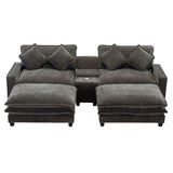 Modern Sectional Sofa With Removable Ottomans, USB Ports