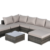 8 Pieces Outdoor Patio Sectional Sofa Couch,Wicker Furniture Conversation Sets with Washable Cushions & Glass Coffee Table for Garden, Poolside, Backyard