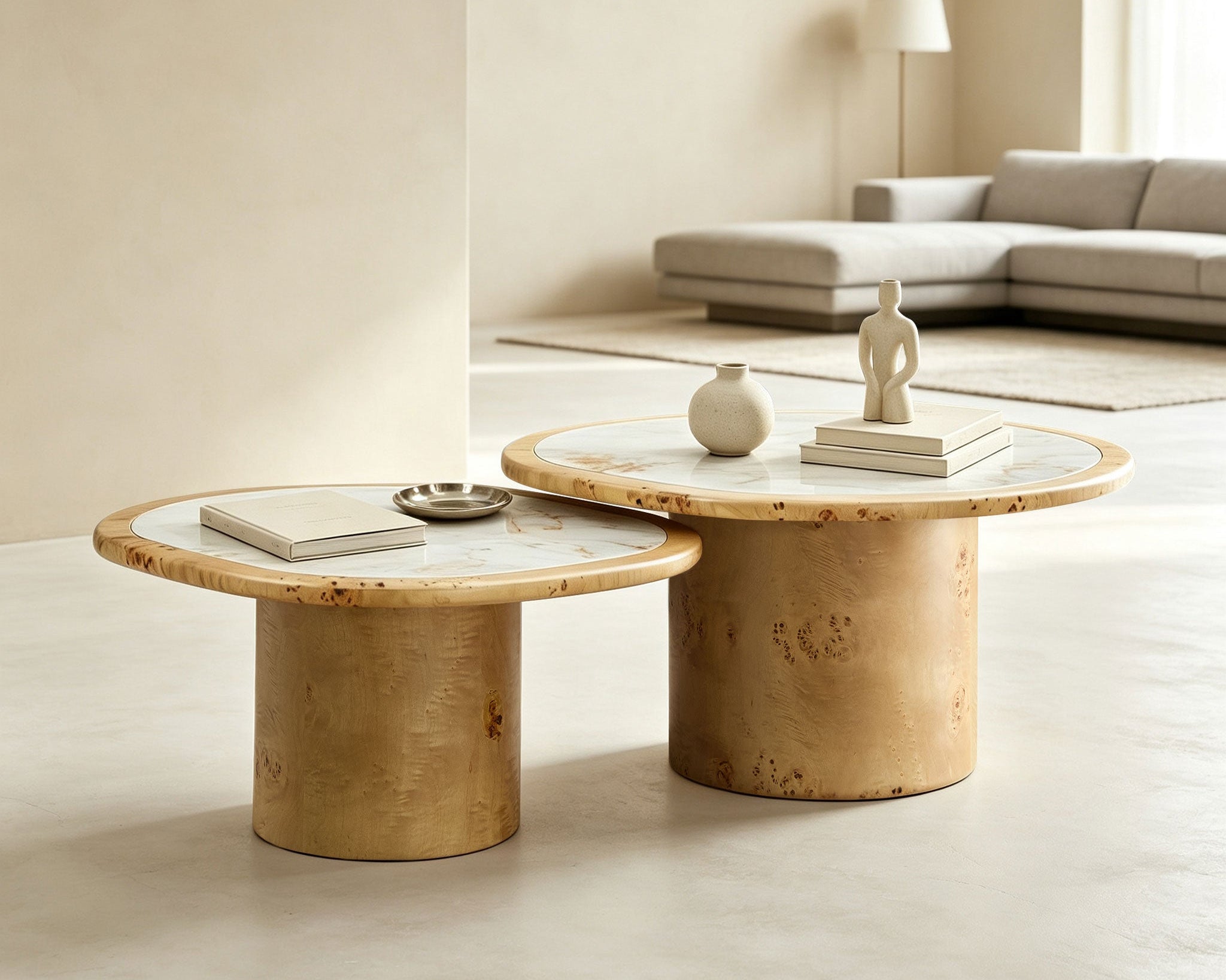 Irregular Coffee Table Set - 2pcs Burl Wood Veneer