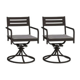 Set of 2 Powder-Coated Steel 360° Swivel Outdoor Dining Chairs with All-Weather Cushions