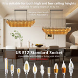 54-Inch Black Rectangular 12-Light Smoke Glass Chandelier