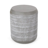 Outdoor Side Table With Cylindrical Shape - White